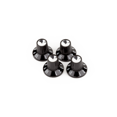 FENDER Black/Silver Skirted (1-10) Push-On Amplifier Knobs, Black (4)