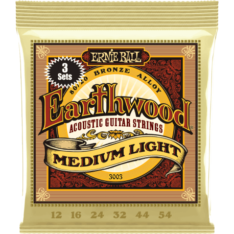 ERNIE BALL Earthwood 80/20 bronze medium light 12-54 - pack de 3