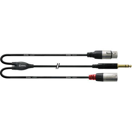 CORDIAL Câble Y bretelle jack stéréo/XLR mâle + XLR femelle 3 m
