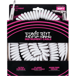 ERNIE BALL Cables instrument torsades jack/jack coudé 9m blanc