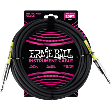 ERNIE BALL Cables instrument classic jack/jack 6m noir
