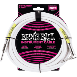ERNIE BALL Cables instrument classic jack/jack coudé 6m blanc