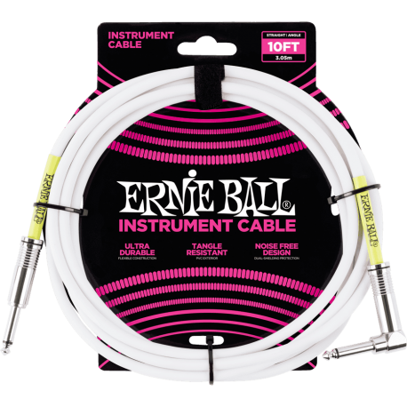 ERNIE BALL Cables instrument classic jack/jack coudé 3m blanc