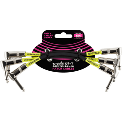 ERNIE BALL Cables instrument patch pack de 3 - coudé - 15cm noir