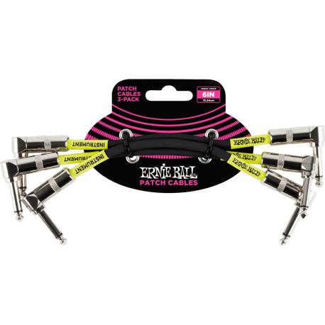 ERNIE BALL Cables instrument patch pack de 3 - coudé - 15cm noir