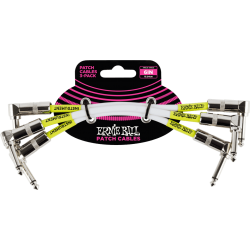 ERNIE BALL Cables instrument patch pack de 3 - coudé - 15cm blanc