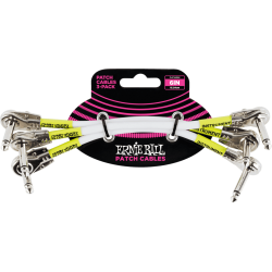 ERNIE BALL Cables instrument patch pack de 3 - coudé fin - 15cm blanc