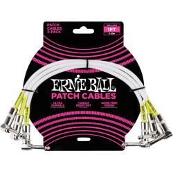 ERNIE BALL Cables instrument patch pack de 3 - coudé - 30cm blanc