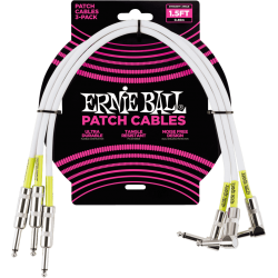 ERNIE BALL Cables instrument patch pack de 3 - droit/coudé - 46cm blanc
