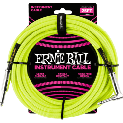 ERNIE BALL Cables instrument gaine tissee jack/jack coudé7,62m jaune