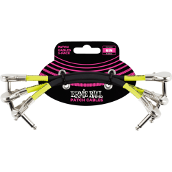 ERNIE BALL Cables instrument patch pack de 3 - coudé fin - 15cm noir