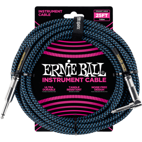 ERNIE BALL Jack/jack coudé 7,62m noir et bleu