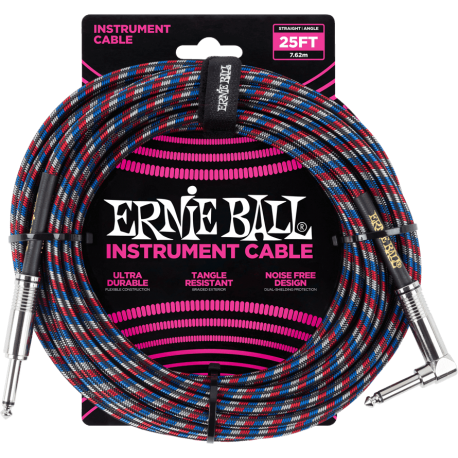 ERNIE BALL Jack/jack coudé 7,62m 4 couleurs