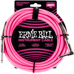 ERNIE BALL Cables instrument gaine tissee jack/jack coudé7,62m rose