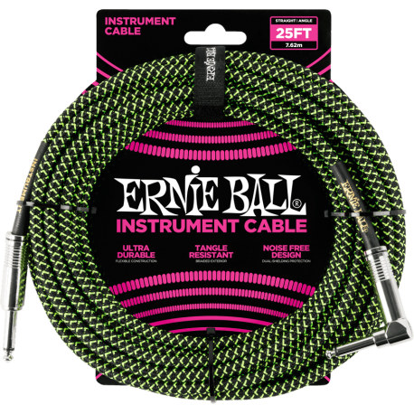 ERNIE BALL Jack/jack coudé 7,62m noir et vert