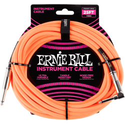 ERNIE BALL Cables instrument gaine tissee jack/jack coudé7,62m orange