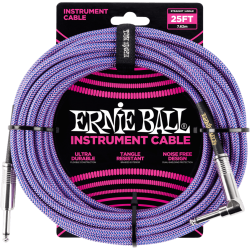 ERNIE BALL Cables instrument gaine tissee jack/jack coudé7,62m violet