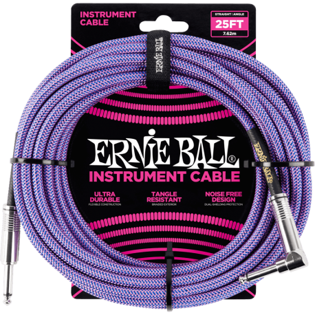 ERNIE BALL Cables instrument gaine tissee jack/jack coudé7,62m violet