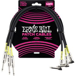 ERNIE BALL Cables instrument patch pack de 3 - droit/coudé - 46cm noir