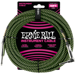 ERNIE BALL Cables instrument gaine tissée jack/jack coudé 3m noir/vert