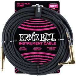 ERNIE BALL Cables instrument gaine tissée jack/jack coudé 3m noir