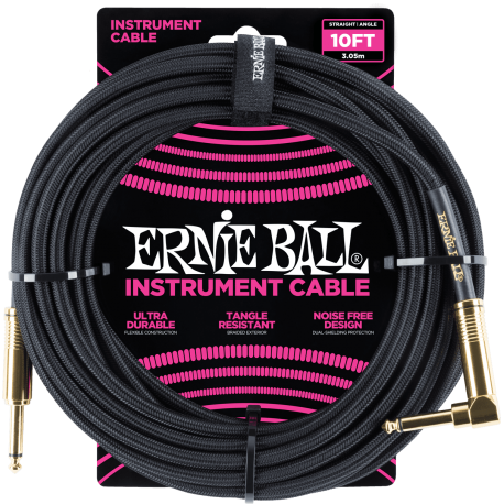 ERNIE BALL Cables instrument gaine tissée jack/jack coudé 3m noir
