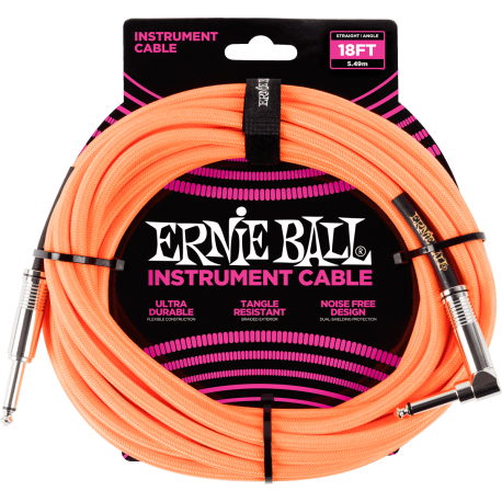 ERNIE BALL Cables instrument gaine tissée jack/jack coudé 5,5m orange
