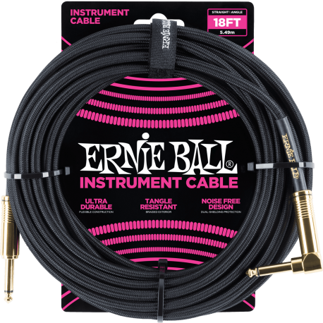 ERNIE BALL Cables instrument gaine tissée jack/jack coudé 5,5m noir