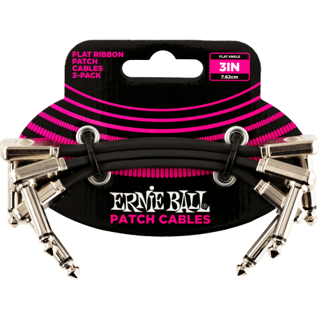 ERNIE BALL Cables instrument patch pack de 3 - coudé fin & plat - 7,5 cm