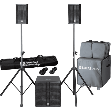 HK AUDIO Système amplifié avec pack de stands, câbles hp + trolley
