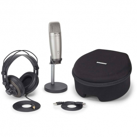 SAMSON C01U PRO RECORDING PACK - Pack Microphone à condensateur USB hypercardioide + Casque SR850 + Support micro Table + Houss