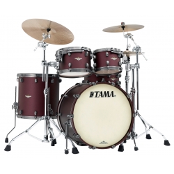 TAMA Starclassic Maple 4-piece shell pack with 22" bass drum, Smoked Black Nickel Shell Hardware FLAT BURGUNDY METALLIC