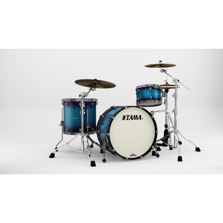 TAMA Starclassic Maple 3-piece shell pack with 22" bass drum, Smoked Black Nickel Shell Hardware MOLTEN ELECTRIC BLUE BURST