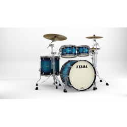 TAMA Starclassic Maple 4-piece shell pack with 22" bass drum, Smoked Black Nickel Shell Hardware MOLTEN ELECTRIC BLUE BURST