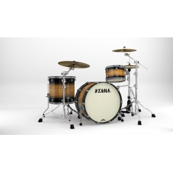 TAMA Starclassic Maple 3-piece shell pack with 22" bass drum, Smoked Black Nickel Shell Hardware NATURAL PACIFIC WALNUT BURST