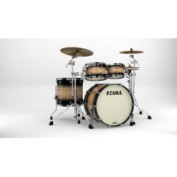 TAMA Starclassic Maple 4-piece shell pack with 22" bass drum, Black Nickel Shell Hardware NATURAL PACIFIC WALNUT BURST