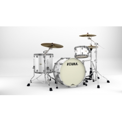 TAMA Starclassic Maple 3-piece shell pack with 22" bass drum, Smoked Black Nickel Shell Hardware PIANO WHITE