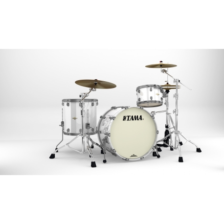 TAMA Starclassic Maple 3-piece shell pack with 22" bass drum, Smoked Black Nickel Shell Hardware PIANO WHITE