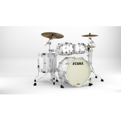 TAMA Starclassic Maple 4-piece shell pack with 22" bass drum, Chrome Shell Hardware PIANO WHITE