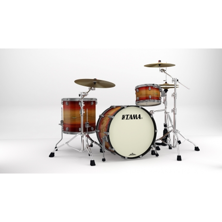 TAMA Starclassic Maple 3-piece shell pack with 22" bass drum, Smoked Black Nickel Shell Hardware RUBY PACIFIC WALNUT BURST