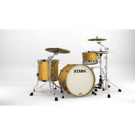 TAMA Starclassic Maple 3-piece shell pack with 22" bass drum, Black Nickel Shell Hardware SATIN AZTEC GOLD METALLIC