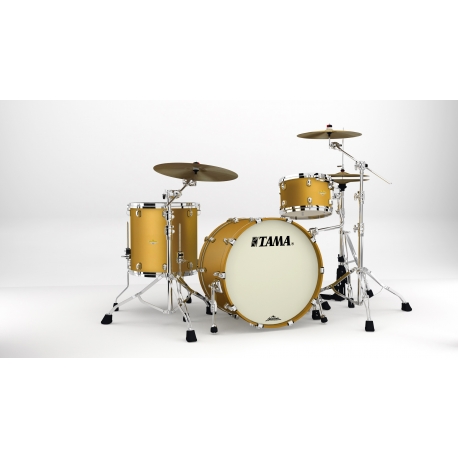 TAMA Starclassic Maple 3-piece shell pack with 22" bass drum, Chrome Shell Hardware SATIN AZTEC GOLD METALLIC