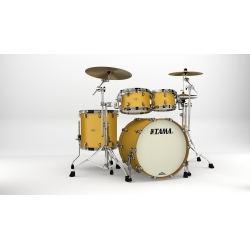 TAMA Starclassic Maple 4-piece shell pack with 22" bass drum, Black Nickel Shell Hardware SATIN AZTEC GOLD METALLIC