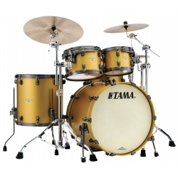 TAMA Starclassic Maple 4-piece shell pack with 22" bass drum, Smoked Black Nickel Shell Hardware SATIN AZTEC GOLD METALLIC