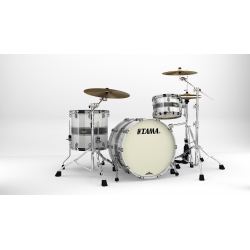 TAMA Starclassic Maple 3-piece shell pack with 22" bass drum, Black Nickel Shell Hardware SILVER SNOW RACING STRIPE