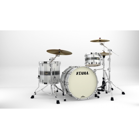 TAMA Starclassic Maple 3-piece shell pack with 22" bass drum, Chrome Shell Hardware SILVER SNOW RACING STRIPE