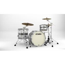 TAMA Starclassic Maple 3-piece shell pack with 22" bass drum, Smoked Black Nickel Shell Hardware SILVER SNOW RACING STRIPE