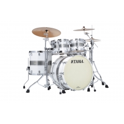 TAMA Starclassic Maple 4-piece shell pack with 22" bass drum, Chrome Shell Hardware SILVER SNOW RACING STRIPE