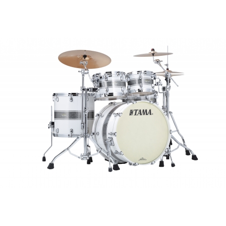 TAMA Starclassic Maple 4-piece shell pack with 22" bass drum, Chrome Shell Hardware SILVER SNOW RACING STRIPE