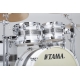 TAMA Starclassic Maple 4-piece shell pack with 22" bass drum, Chrome Shell Hardware SILVER SNOW RACING STRIPE